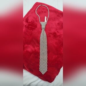 Silver Color Beaded Faux Tie